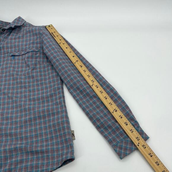 ROYAL ROBBINS Flannel Long Sleeve Shirt Size S Plaid Snap Front Grey Blue - Picture 9 of 9